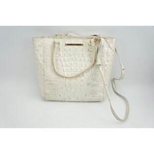 Brahmin Harrison Tote Bag and Wallet Set Cream Croc Embossed Leather VGC